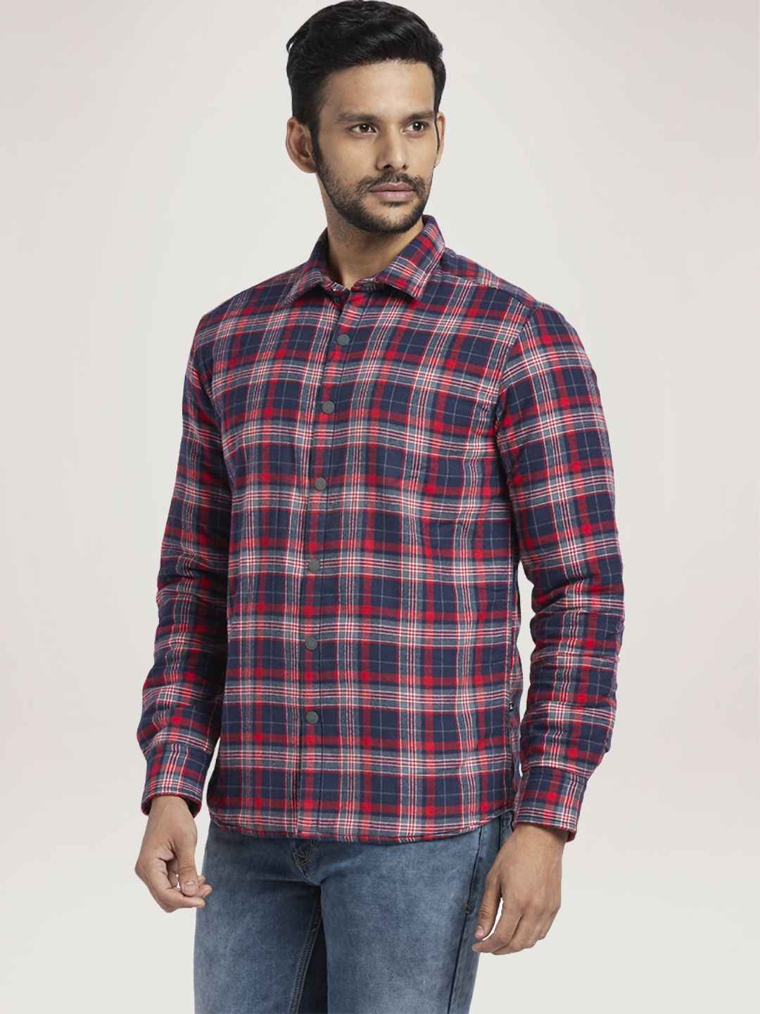 Men Red Slim Fit Checks Cotton Full Sleeve Shirts