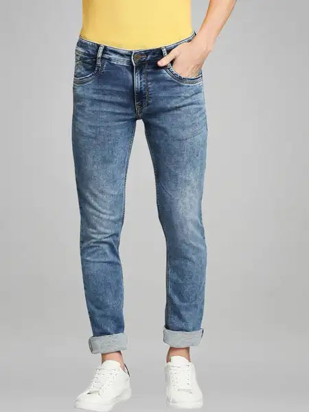 Men Blue Slim Tapered Fit Knitted Cotton Blend Jeans