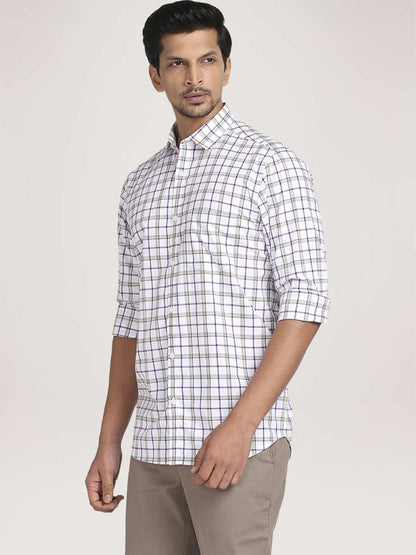 Men Green Tailored Fit Checks Cotton Full Sleeve Shirts