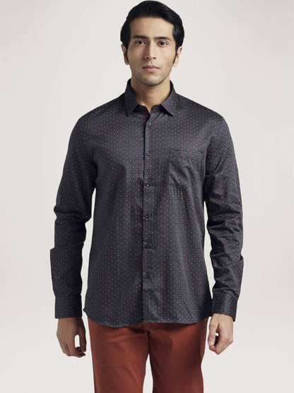 Parx Men Brown Printed Slim Fit Cotton Casual Shirt