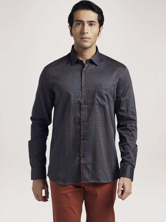Parx Men Brown Printed Slim Fit Cotton Casual Shirt