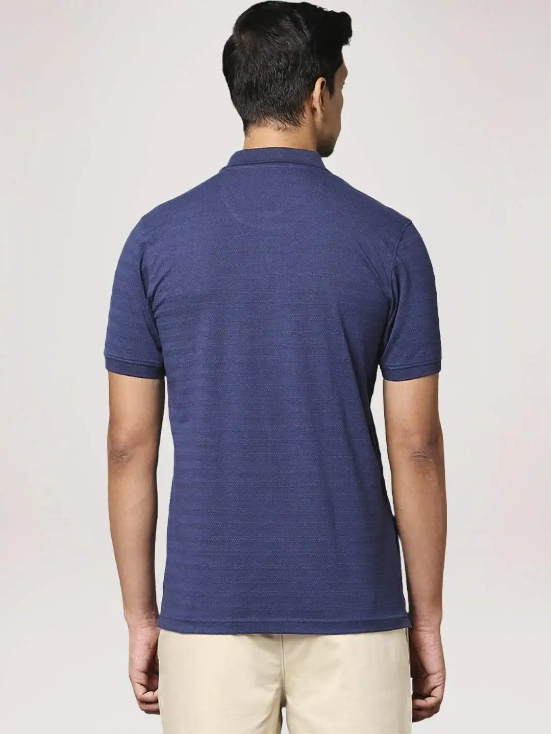 Men Blue Slim Fit Solid Cotton Polyester Blend Round Neck Collar Polo T-Shirt