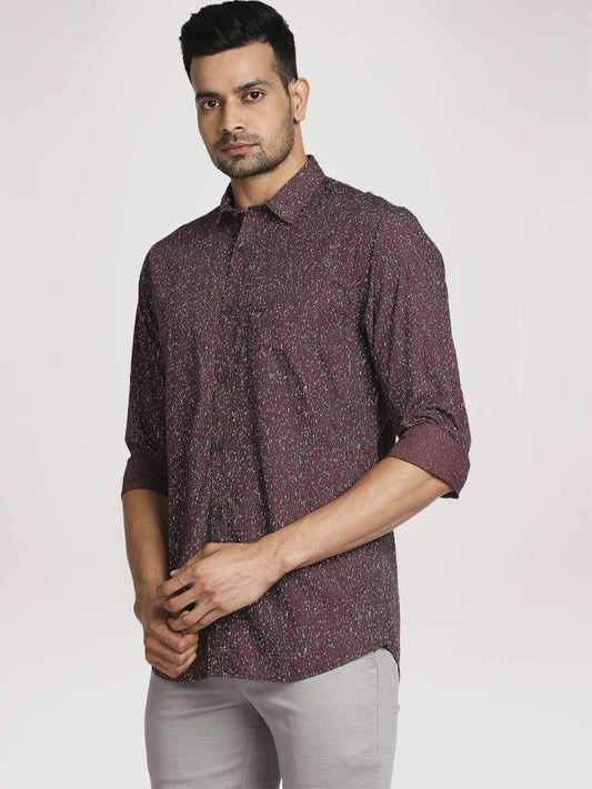 Colorplus Men Maroon Printed Tailored Fit Cotton Casual Shirt