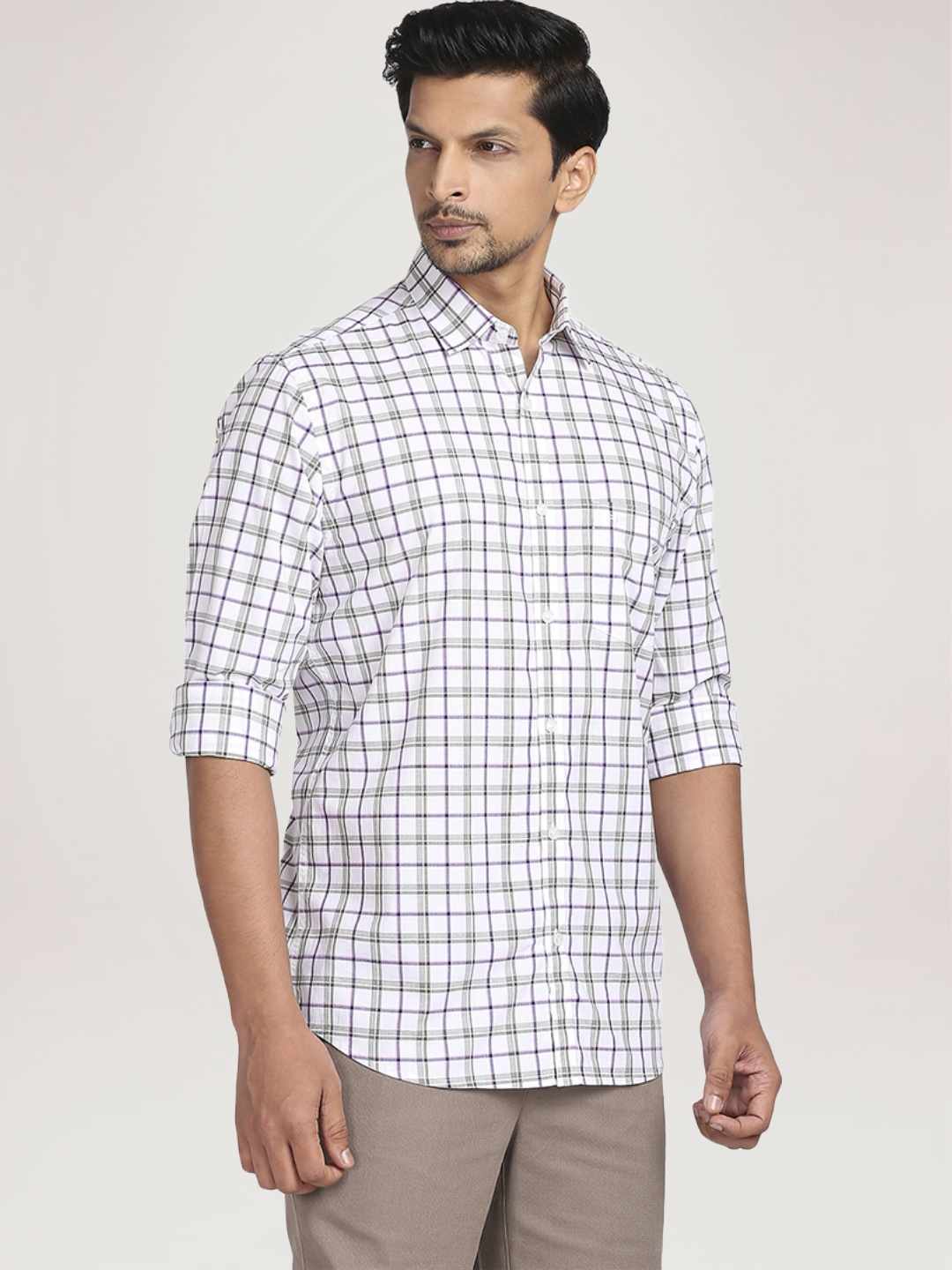 Men Green Tailored Fit Checks Cotton Full Sleeve Shirts