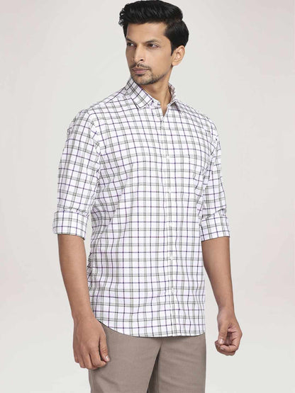 Men Green Tailored Fit Checks Cotton Full Sleeve Shirts