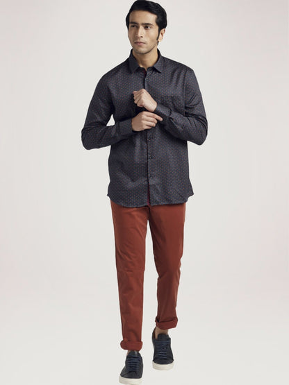 Parx Men Brown Printed Slim Fit Cotton Casual Shirt