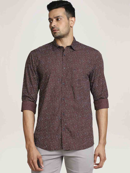 Colorplus Men Maroon Printed Tailored Fit Cotton Casual Shirt