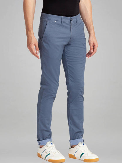 Men Blue Lrt Fit Print Cotton Blend Trouser