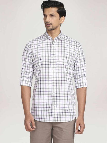 Men Green Tailored Fit Checks Cotton Full Sleeve Shirts