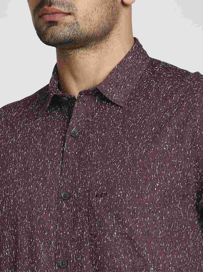 Colorplus Men Maroon Printed Tailored Fit Cotton Casual Shirt