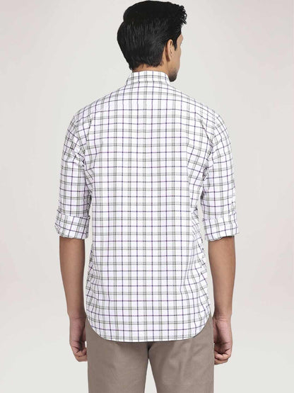 Men Green Tailored Fit Checks Cotton Full Sleeve Shirts