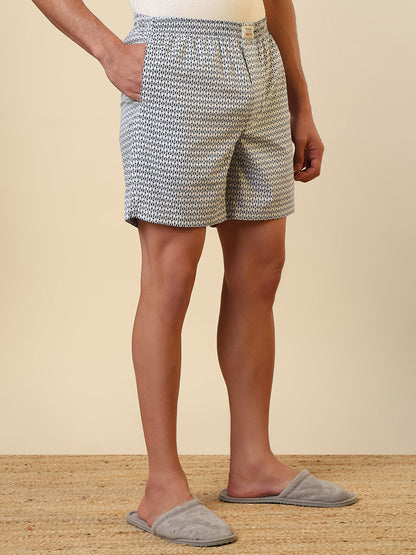 Sleepz Men White Printed Regular Fit Cotton Boxer