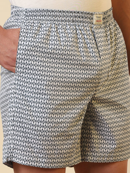 Sleepz Men White Printed Regular Fit Cotton Boxer