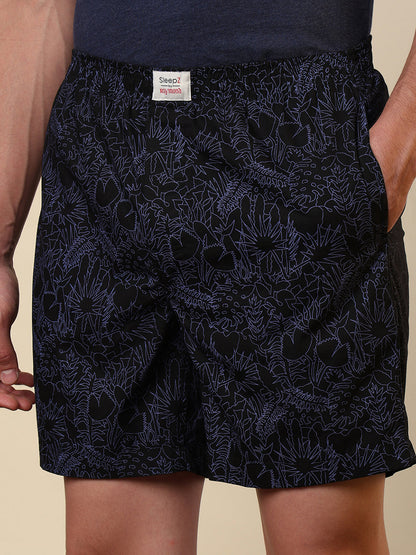 Sleepz Men Black Printed Regular Fit Cotton Boxer