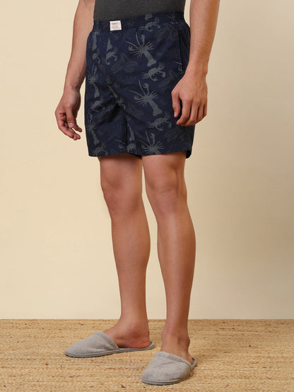 Sleepz Men Blue Printed Regular Fit Cotton Boxer
