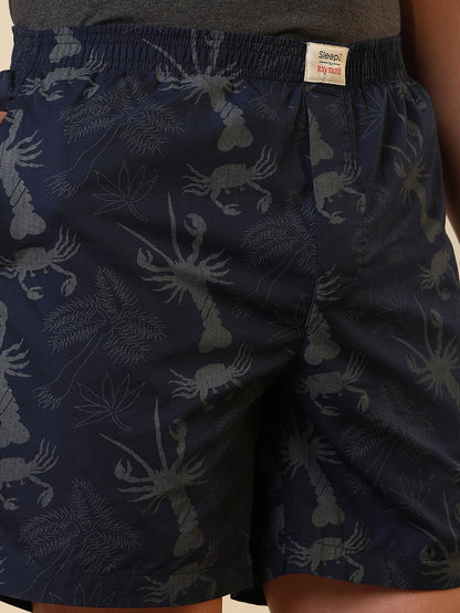 Sleepz Men Blue Printed Regular Fit Cotton Boxer
