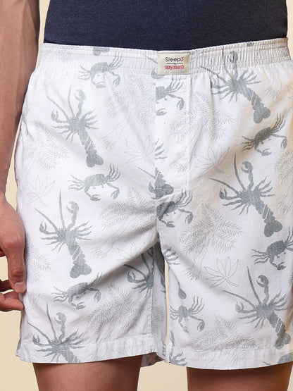Sleepz Men White Printed Regular Fit Cotton Boxer