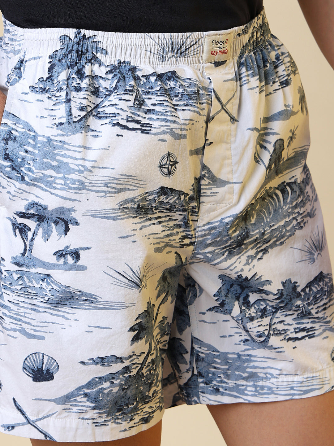 Sleepz Men White Printed Regular Fit Cotton Boxer