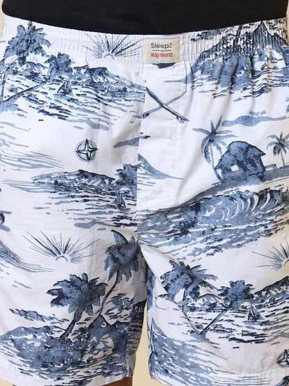 Sleepz Men White Printed Regular Fit Cotton Boxer