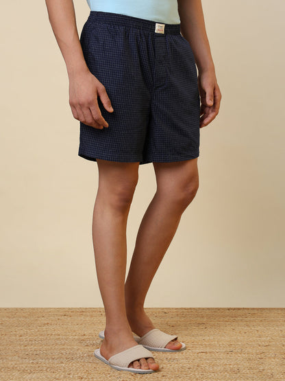 Sleepz Men Blue Checks Regular Fit Cotton Boxer