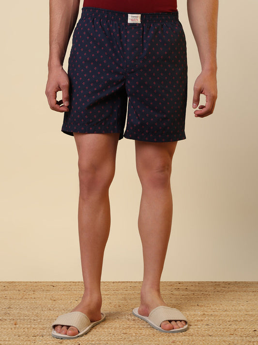 Sleepz Men Blue Printed Regular Fit Cotton Boxer