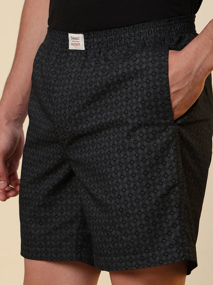 Sleepz Men Black Printed Regular Fit Cotton Boxer