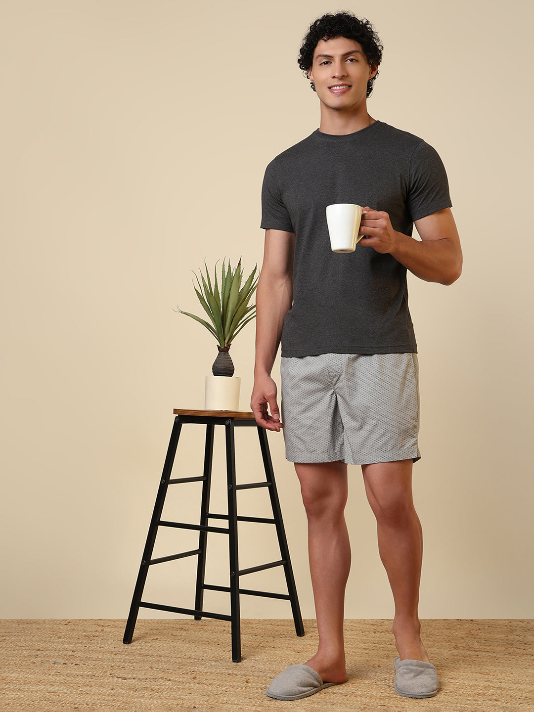 Sleepz Men Grey Printed Regular Fit Cotton Boxer