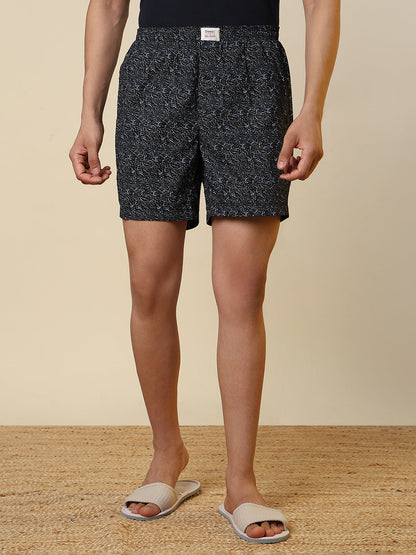 Sleepz Men Black Printed Regular Fit Cotton Boxer