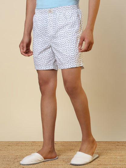 Sleepz Men White Printed Regular Fit Cotton Boxer