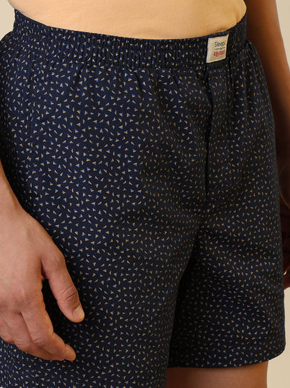 Sleepz Men Blue Printed Regular Fit Cotton Boxer
