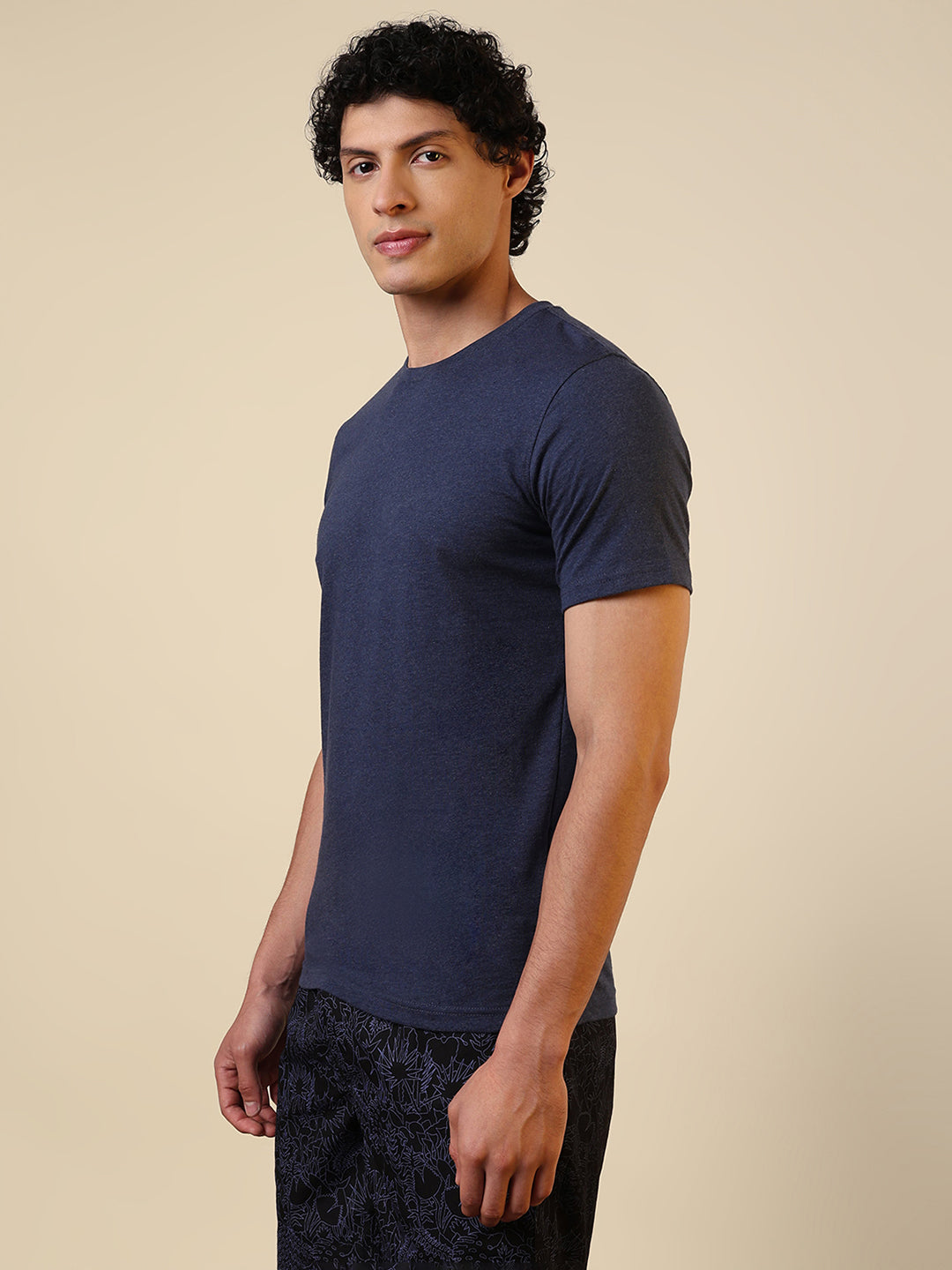 Sleepz Men Blue Solid Regular Fit Cotton T-Shirt