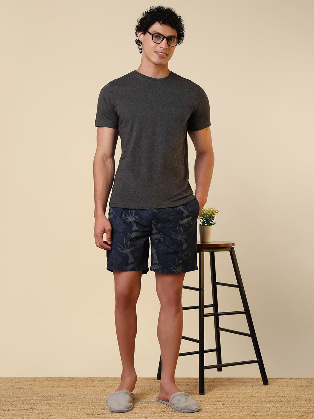 Sleepz Men Grey Solid Regular Fit Cotton T-Shirt