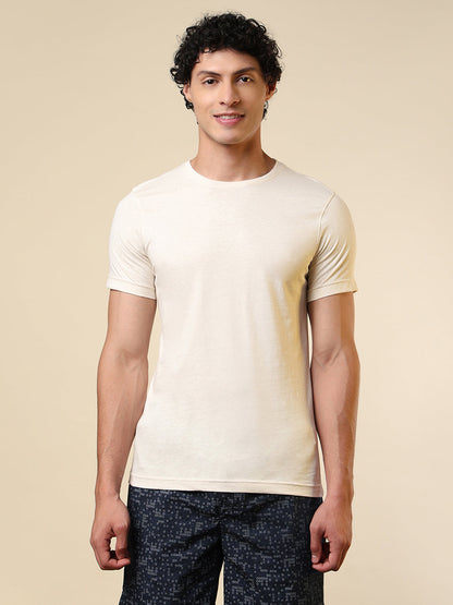 Sleepz Men White Solid Regular Fit Cotton T-Shirt