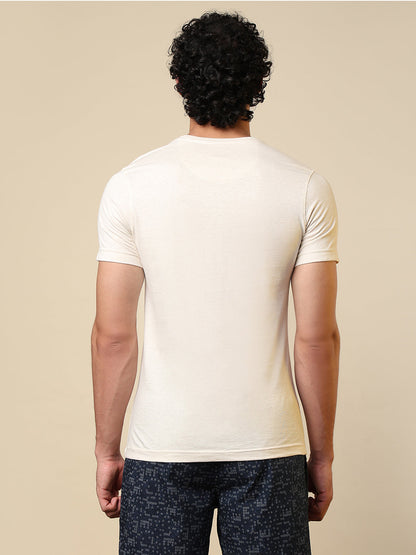 Sleepz Men White Solid Regular Fit Cotton T-Shirt