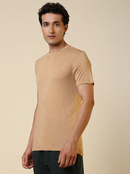 Sleepz Men Brown Solid Regular Fit Bamboo T-Shirt