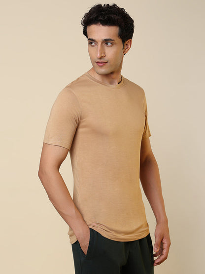 Sleepz Men Brown Solid Regular Fit Bamboo T-Shirt