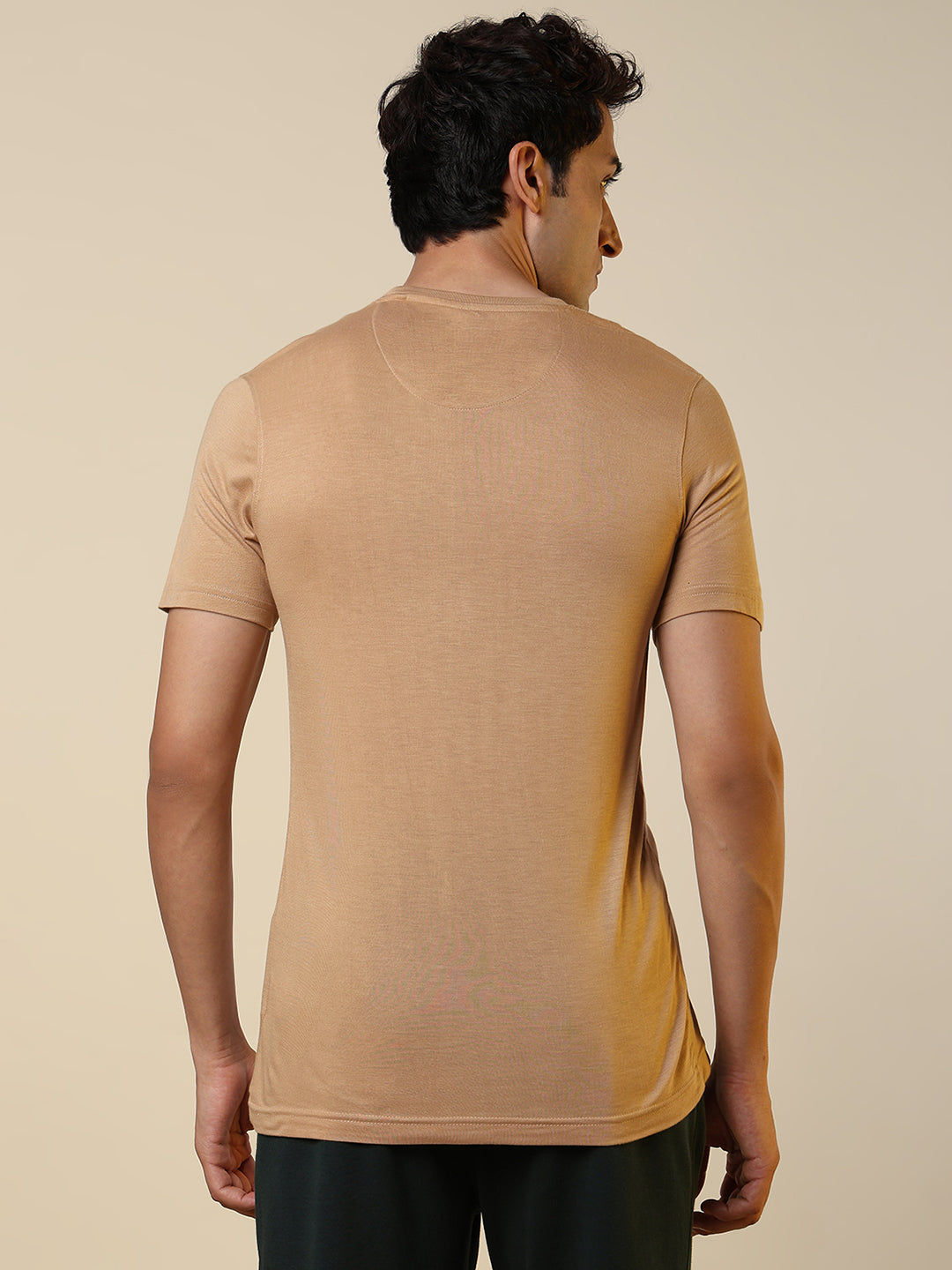 Sleepz Men Brown Solid Regular Fit Bamboo T-Shirt