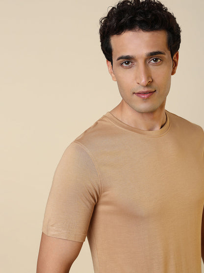 Sleepz Men Brown Solid Regular Fit Bamboo T-Shirt