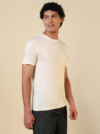 Sleepz Men White Solid Regular Fit Cotton T-Shirt