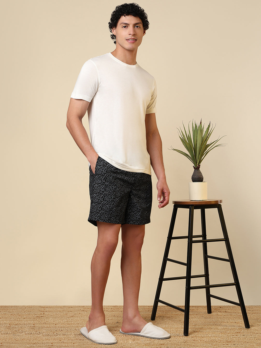 Sleepz Men White Solid Regular Fit Cotton T-Shirt