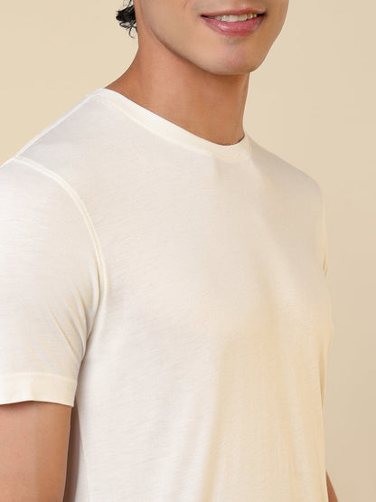 Sleepz Men White Solid Regular Fit Cotton T-Shirt