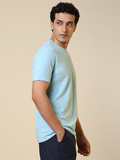 Sleepz Men Blue Solid Regular Fit Cotton T-Shirt