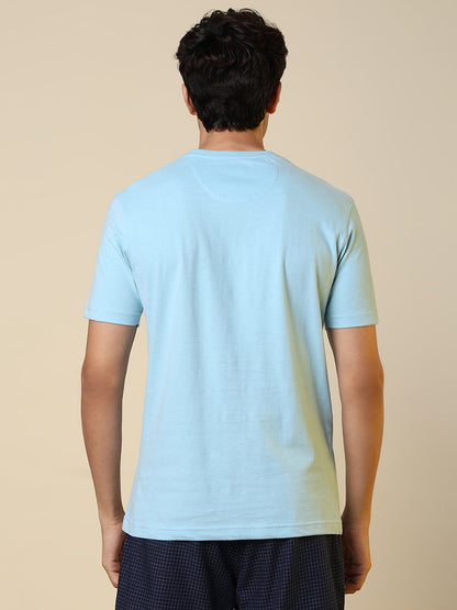 Sleepz Men Blue Solid Regular Fit Cotton T-Shirt