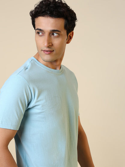 Sleepz Men Blue Solid Regular Fit Cotton T-Shirt