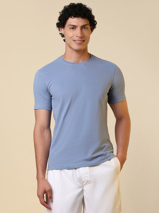Sleepz Men Blue Solid Regular Fit Cotton T-Shirt