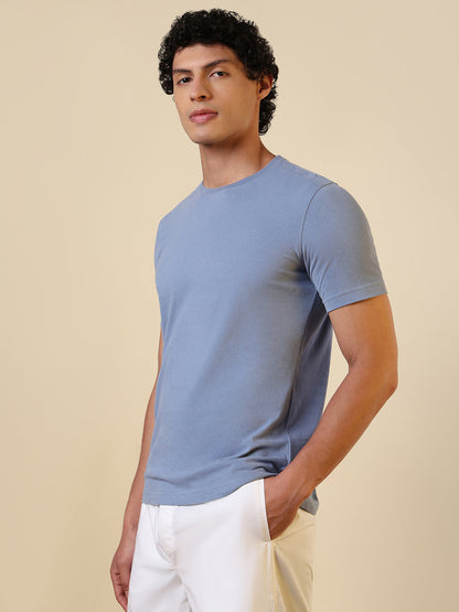 Sleepz Men Blue Solid Regular Fit Cotton T-Shirt