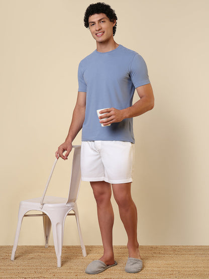 Sleepz Men Blue Solid Regular Fit Cotton T-Shirt