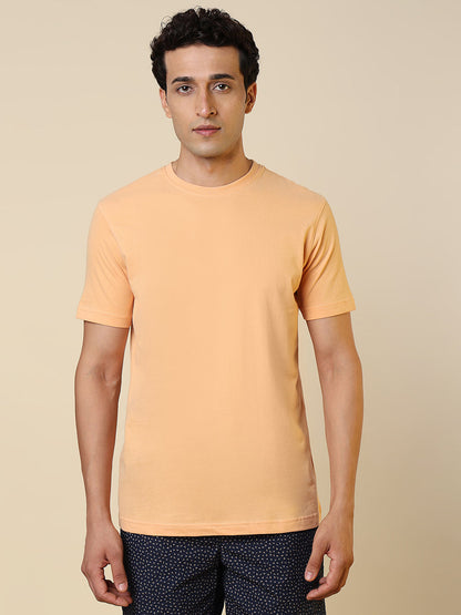 Sleepz Men Orange Solid Regular Fit Cotton T-Shirt