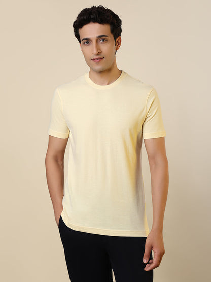 Sleepz Men Yellow Solid Regular Fit Cotton T-Shirt
