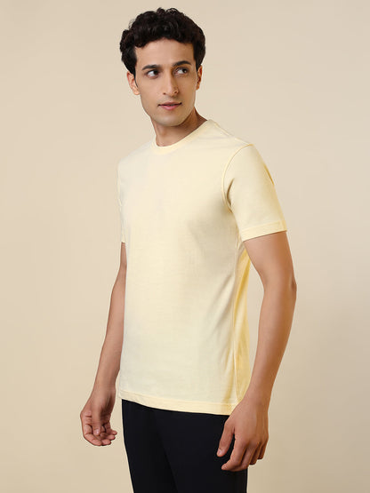 Sleepz Men Yellow Solid Regular Fit Cotton T-Shirt